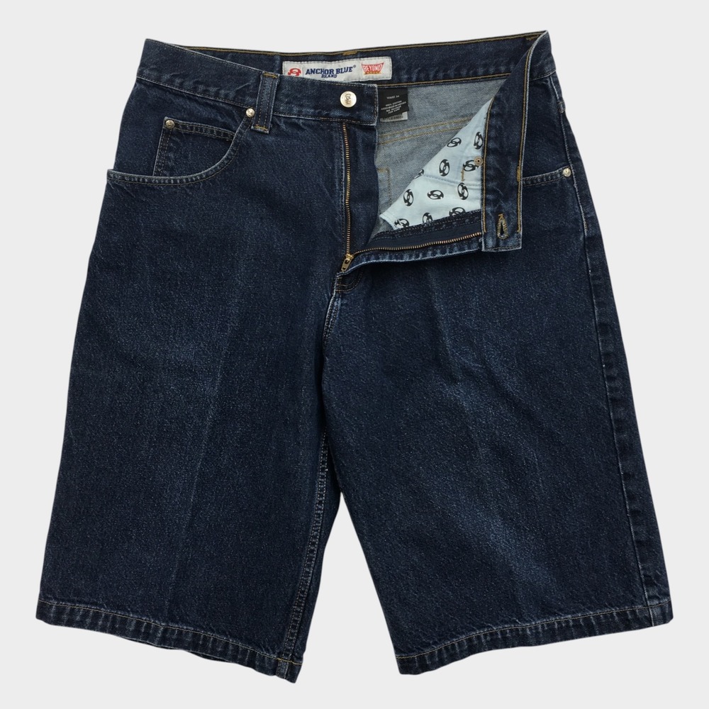 VINTAGE Anchor Blue Beyond Baggy Denim Loose Shorts Mens 34 Skater Y2K Jean